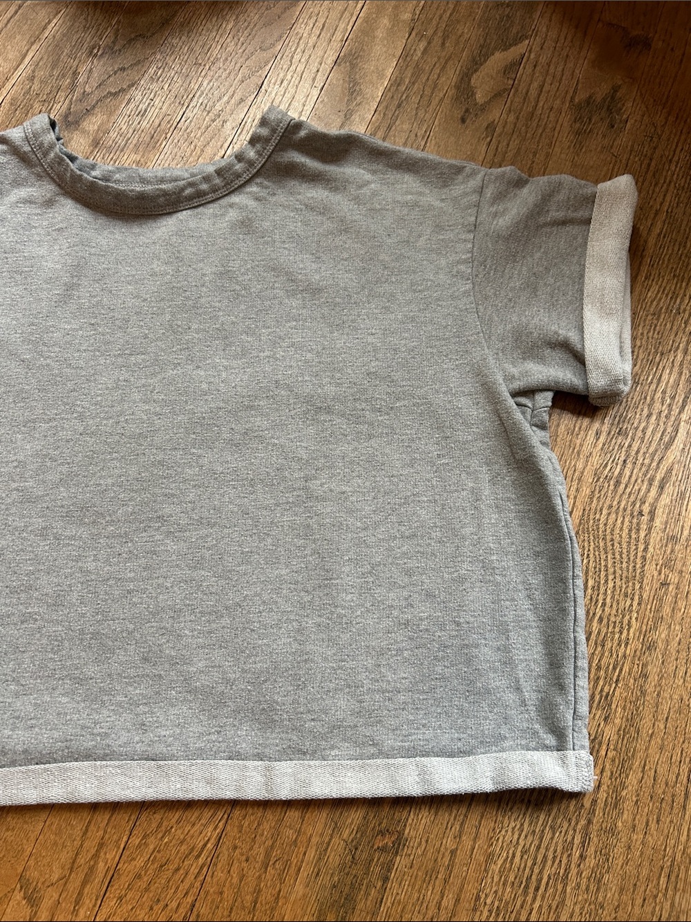 Cropped Sweatshirt Tee with Reworked Rolled cuffs and hem